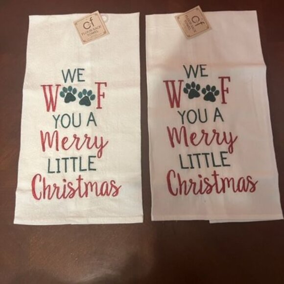 Christmas Flour Sack Towels Set Of 2 C & F  We Woof You A Merry Little Christmas - Picture 1 of 7